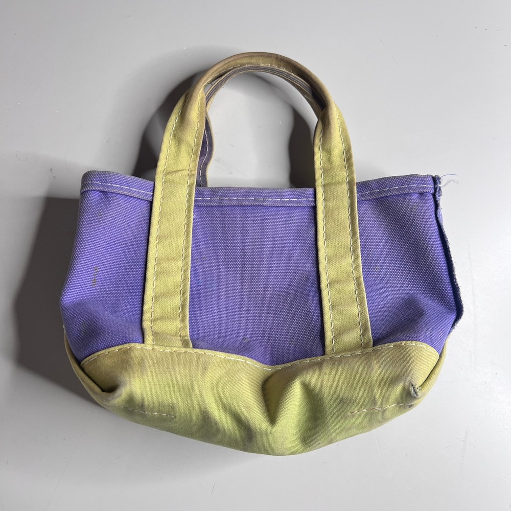 LL Bean Boat and Tote Mini Canvas Bag Purple Green Made in USA 0AML7